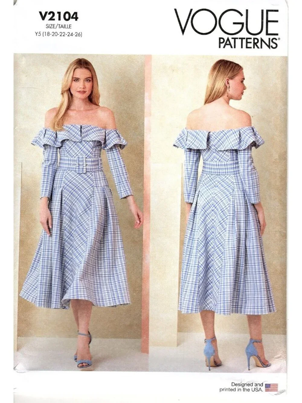 Vogue V2104 Misses 18 to 26 Off-The-Shoulder Midi Dress Uncut Sewing Pattern